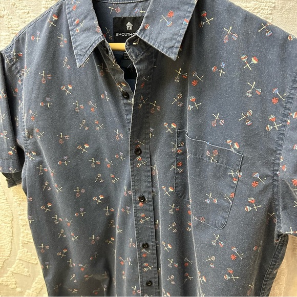 Shouthouse Navy Blue Maraca Print Short Sleeve Button Down Shirt - Picture 2 of 5